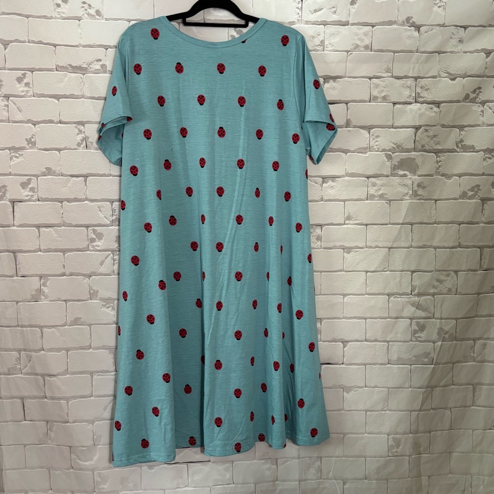 LuLaRoe Blue A-Line Carly Midi Dress Short Sleeve Casual - Picture 2 of 5